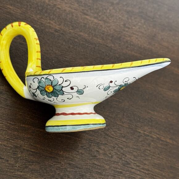 Vintage Italian Candle Holder Floral Aladdin Lamp Ceramic Hand Painted Signed - Picture 2 of 16